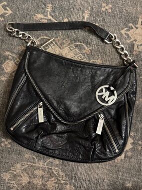Michael Kors Odette Black Leather Shoulder Bag with Chain Strap